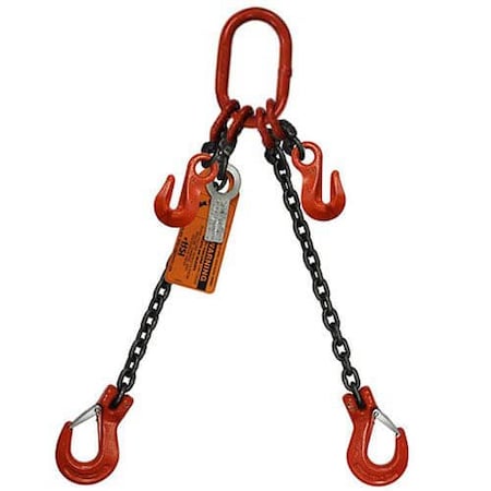 Hsi Two Leg Chain Slng, Adjstbl Type A, 3/4 in dia, 28ft L, Oblong Link to Slng Hook, 61,100lb Lmt 10ADOS3/4A-28